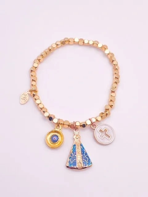 Trifecta Religious Bead Bracelet - Protection Bracalet - Mal de Ojo - Evil Eye - Caridad del Cobre - Cross - Virgin Mary