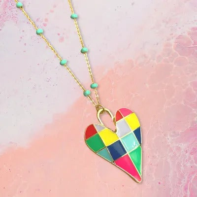 Geometric Heart Gold Necklace - Mother's Day Gift, Cuban Jewelry, Miami Jewelry, 305
