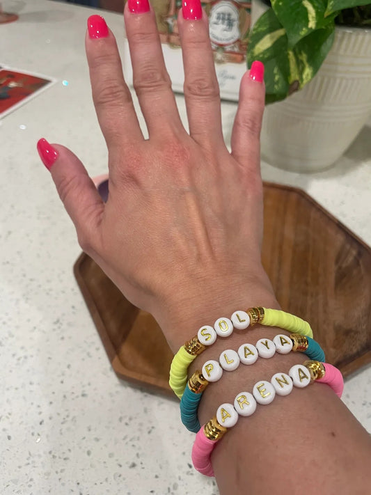 Heishi Bead Bracelet Set of 3 - Sol, Playa, Arena - Clay Bead Bracelet - Stackable Bracelets - Stretch Bead Bracelet - Cuban Sayings - Cuban Bracelet - Cuban Link