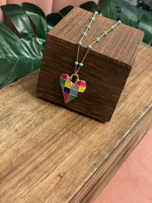 Geometric Heart Gold Necklace - Mother's Day Gift, Cuban Jewelry, Miami Jewelry, 305