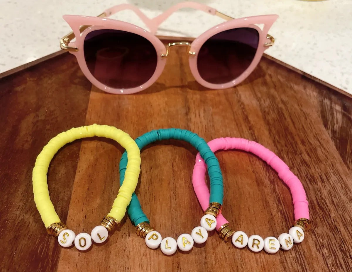 Heishi Bead Bracelet Set of 3 - Sol, Playa, Arena - Clay Bead Bracelet - Stackable Bracelets - Stretch Bead Bracelet - Cuban Sayings - Cuban Bracelet - Cuban Link