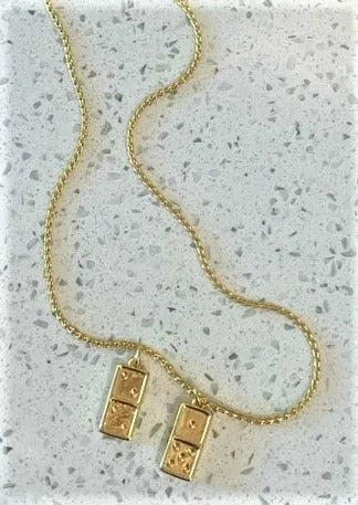Domino Charm Necklace, Gold Filled Necklace, Domino Lover Gift, Dominoes, Cuban Link, Miami Style