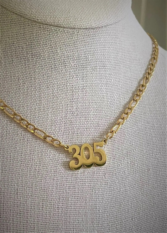 305 Necklace - Cuban Link - Cuban Name Bar Necklace - Cuban Sayings - Cuban Jewelry - Miami Jewelry