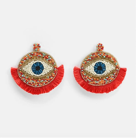 Evil Eye Red Beaded Earrings