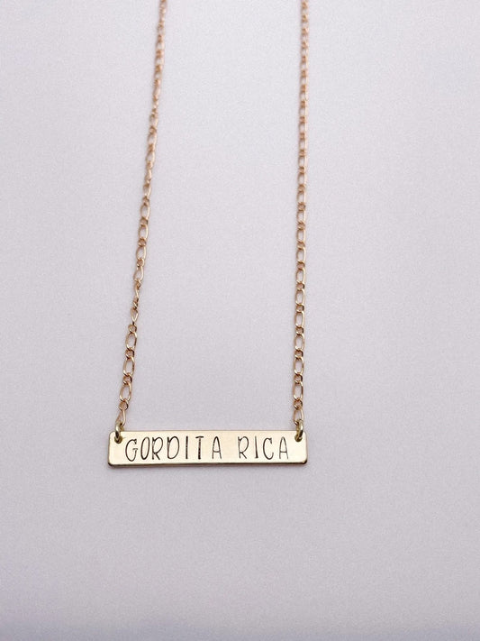 Gordita Rica Name Bar Necklace - Cuban Link - Cuban Name Bar Necklace - Cuban Sayings - Cuban Jewelry