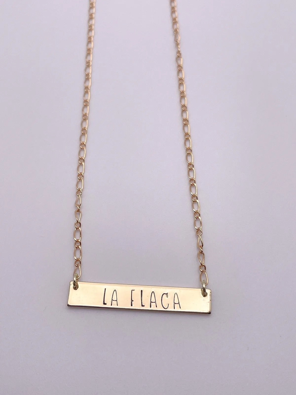 La Flaca Name Bar Necklace - Cuban Link - Cuban Name Bar Necklace - Cuban Sayings - Cuban Jewelry