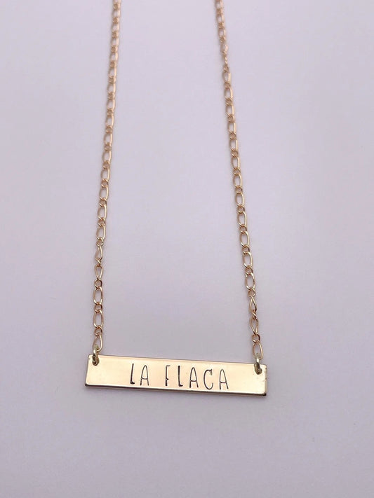 La Flaca Name Bar Necklace - Cuban Link - Cuban Name Bar Necklace - Cuban Sayings - Cuban Jewelry