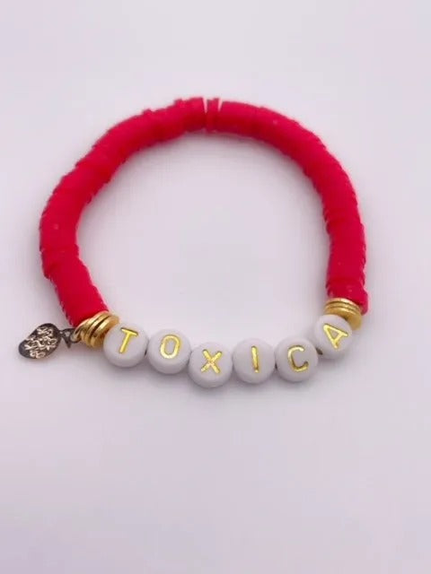 Heishi Bead Bracelet - Toxica- Clay Bead Bracelet - Stretch Bead Bracelet - Cuban Sayings - Cuban Bracelet - Cuban Link