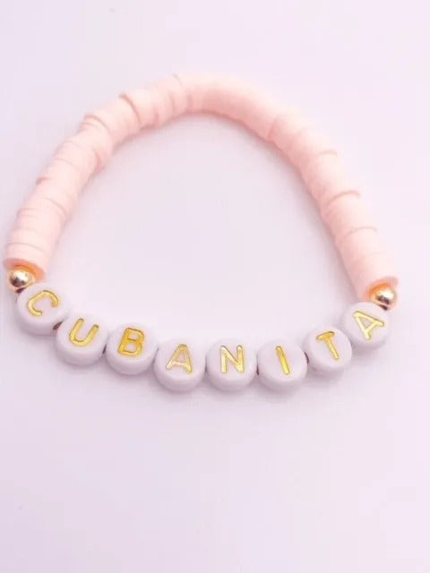 Heishi Bead Bracelet - Cubanita - Clay Bead Bracelet - Stackable Bracelets - Stretch Bead Bracelet - Cuban Sayings - Cuban Bracelet - Cuban Link