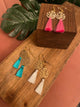 Tropical Gold Leaf Earrings with Aqua Tassel - Mother's Day Gift, Cuban Jewelry, Miami Jewelry, 305, Tassel Jewelry
