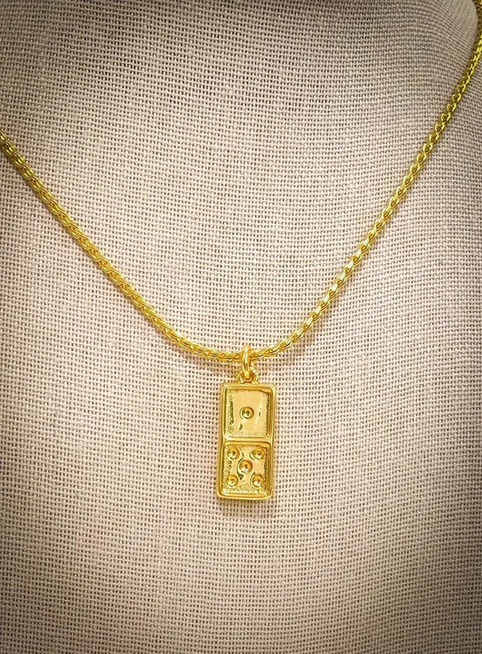 Domino Charm Necklace, Gold Filled Necklace, Domino Lover Gift, Dominoes, Cuban Link, Miami Style
