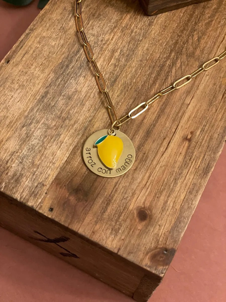 Arroz Con Mango Necklace - Mother's Day Gift, Cuban Jewelry, Miami Jewelry, 305, Paperclip Link