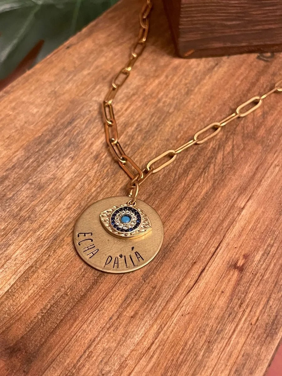 Evil Eye Necklace - Echa Pa'Llá - Mal de Ojo - Cuban Link - Cuban Jewelry - Paperclip Link