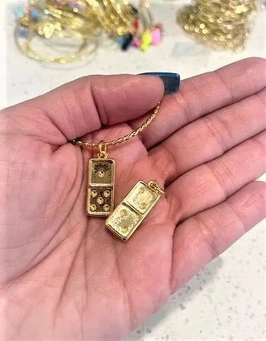 Domino Charm Necklace, Gold Filled Necklace, Domino Lover Gift, Dominoes, Cuban Link, Miami Style