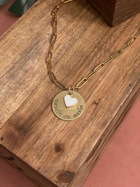 Corazon de Melon Necklace - Mother's Day Gift, Cuban Jewelry, Miami Jewelry, 305, Paperclip Link