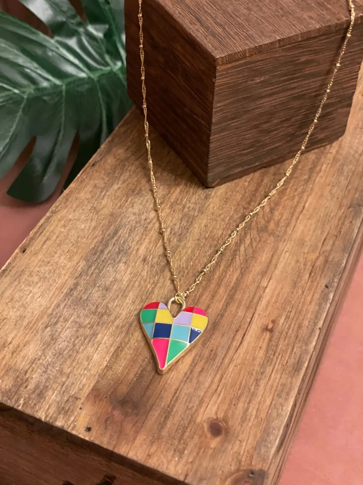 Geometric Heart Gold Necklace - Mother's Day Gift, Cuban Jewelry, Miami Jewelry, 305
