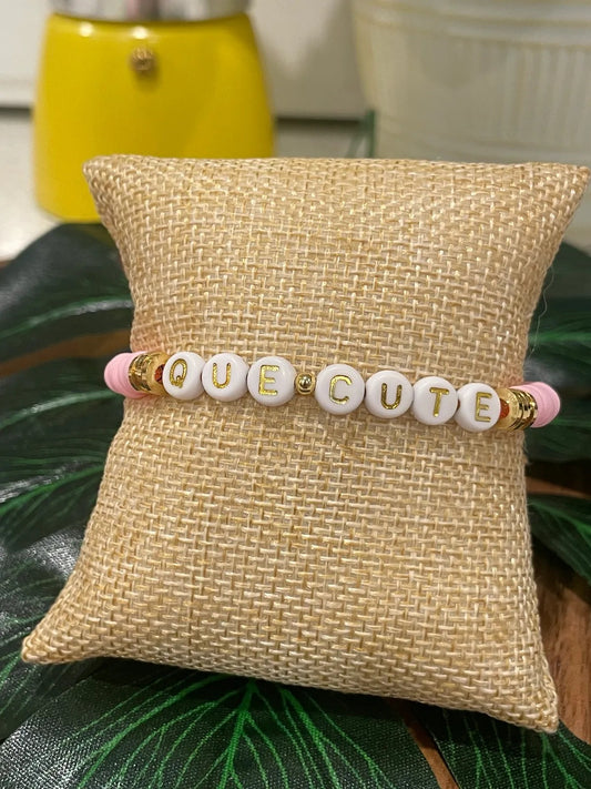 Heishi Bead Bracelet - Que Cute- Clay Bead Bracelet - Stackable Bracelets - Stretch Bead Bracelet - Cuban Sayings - Cuban Bracelet - Cuban Link