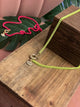 Neon Box Chain Necklace in Pink and Yellow with Gold Accents and Evil Eye Charm