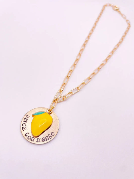 Arroz Con Mango Necklace - Mother's Day Gift, Cuban Jewelry, Miami Jewelry, 305, Paperclip Link