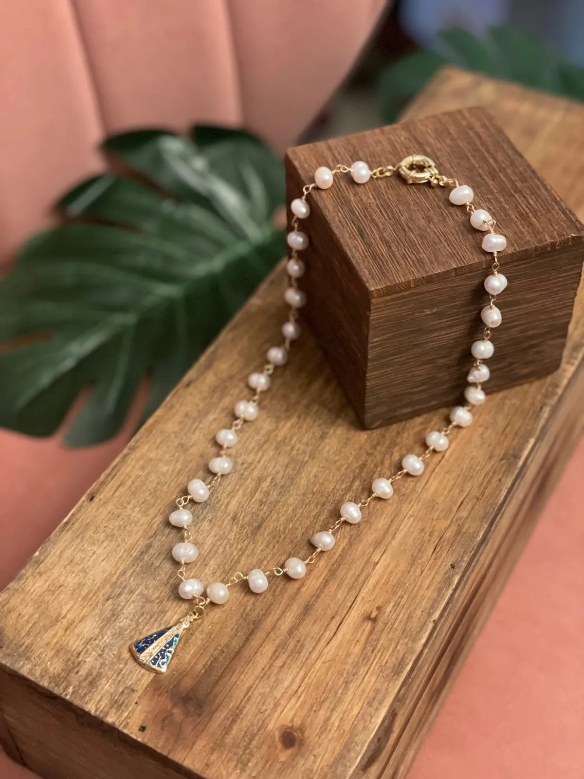 Virgen de la Caridad del Cobre Necklace Fresh Water Pearls