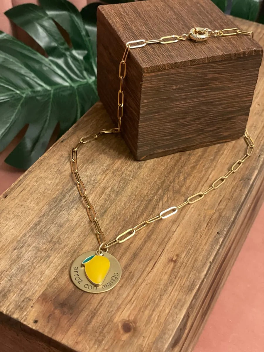 Arroz Con Mango Necklace - Mother's Day Gift, Cuban Jewelry, Miami Jewelry, 305, Paperclip Link