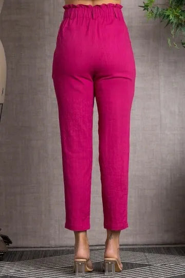 Casual Button Detail Elastic Waistband Straight Leg Pants