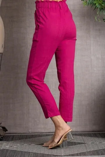Casual Button Detail Elastic Waistband Straight Leg Pants